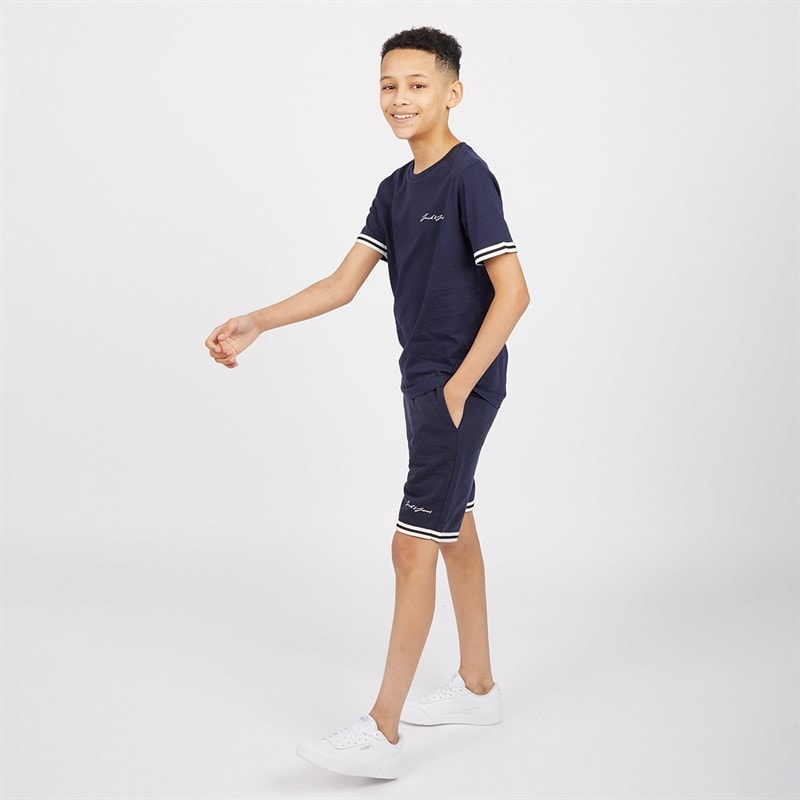 JACK & JONES Drenge Jaxon T shirt Og Shorts Sæt Navy Blazer - Billede 4