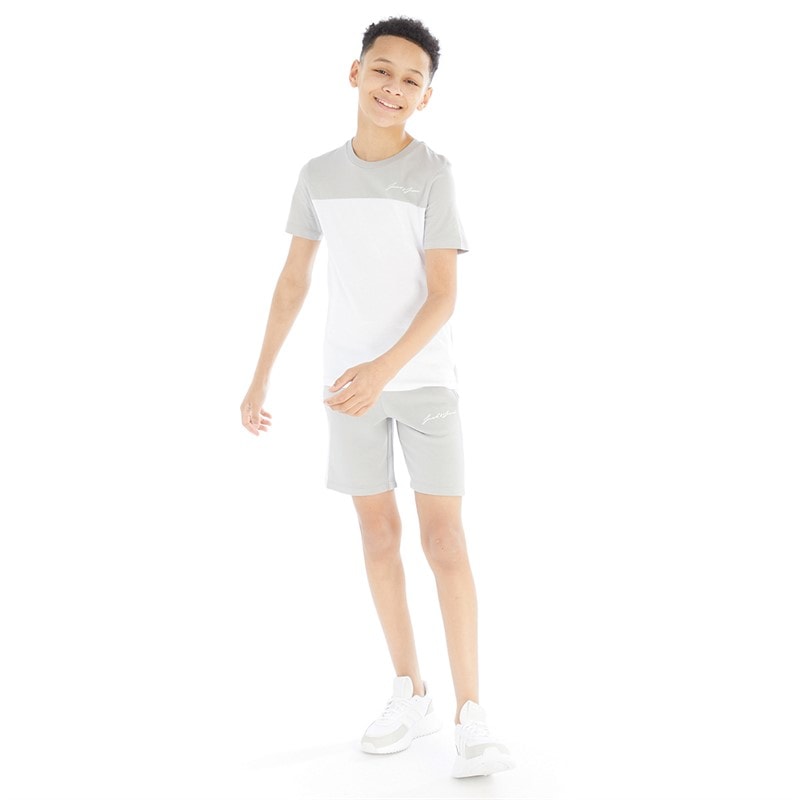 JACK & JONES Drenge blokering T-shirt og shorts sæt Alloy/Hvid - Billede 5
