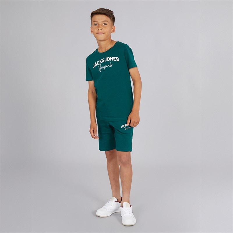 JACK & JONES Drenge Corp Trend T-shirt Og Shorts Sæt Deep Teal - Billede 3