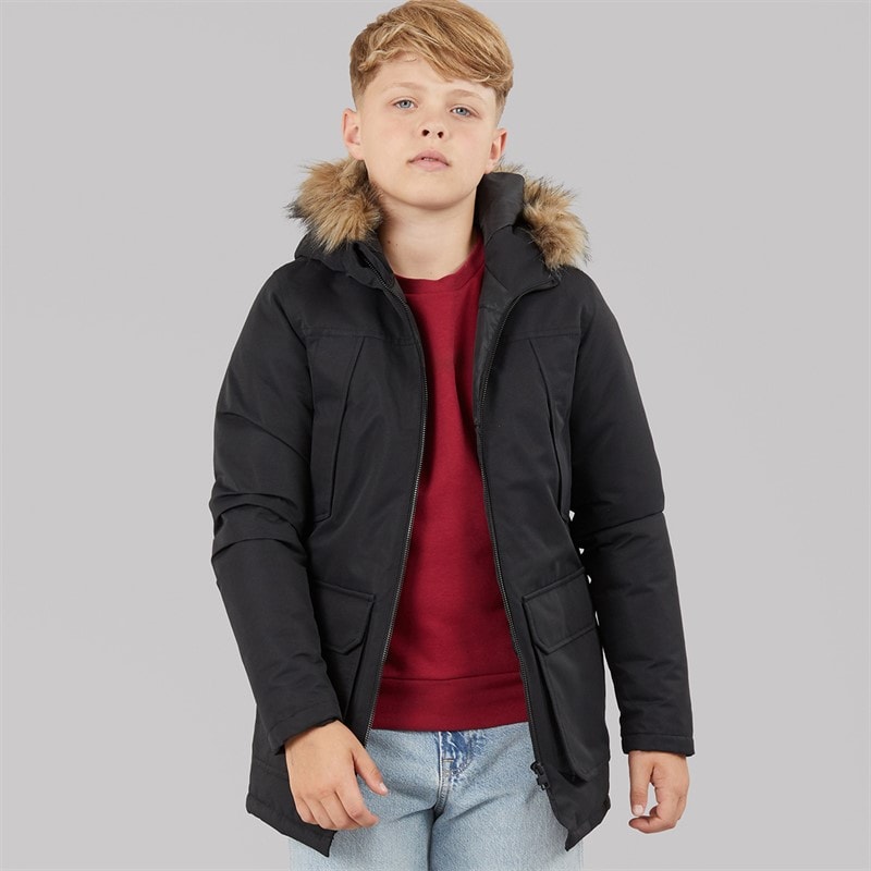 JACK & JONES Drengenes store parka med aftagelig pels Sort