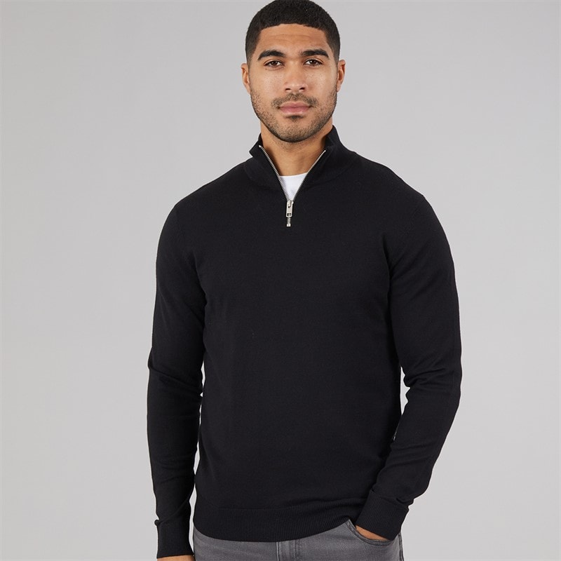 JACK & JONES Mænd Emil Strik 1/2 Lynlås Trøje Sort - Billede 1