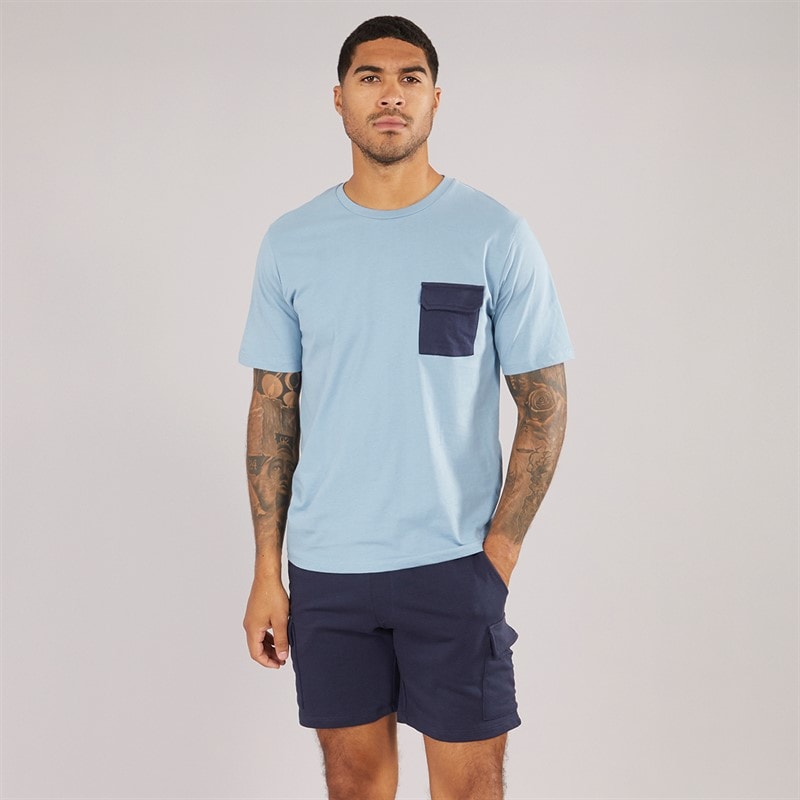 JACK & JONES Herre lomme t-shirt og shorts sæt Mountain Spring/Navy Blazer