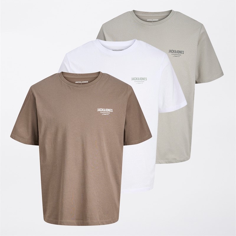 JACK & JONES Herre Jeff Orion 3-pak T-shirts Falcon/Spøgelsesgrå/Hvid - Billede 1