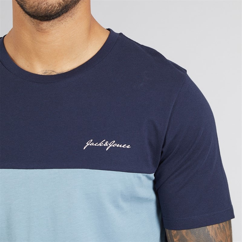 JACK & JONES Herre Trip T-shirt Og Shorts Sæt Navy Blazer - Billede 3