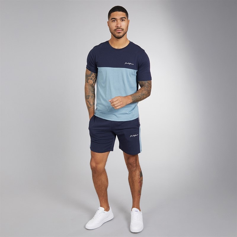 JACK & JONES Herre Trip T-shirt Og Shorts Sæt Navy Blazer - Billede 4