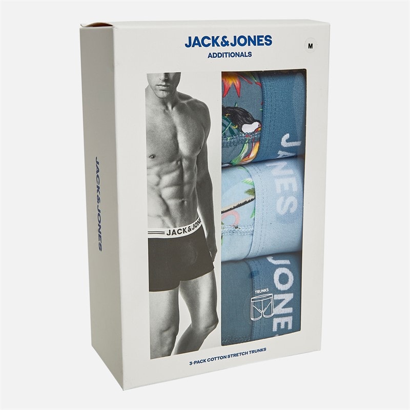 JACK & JONES Herre Blomst Fugl Tre Pakke Boxer Trusser Chambray Blue/Oceanview/Oceanview - Billede 2