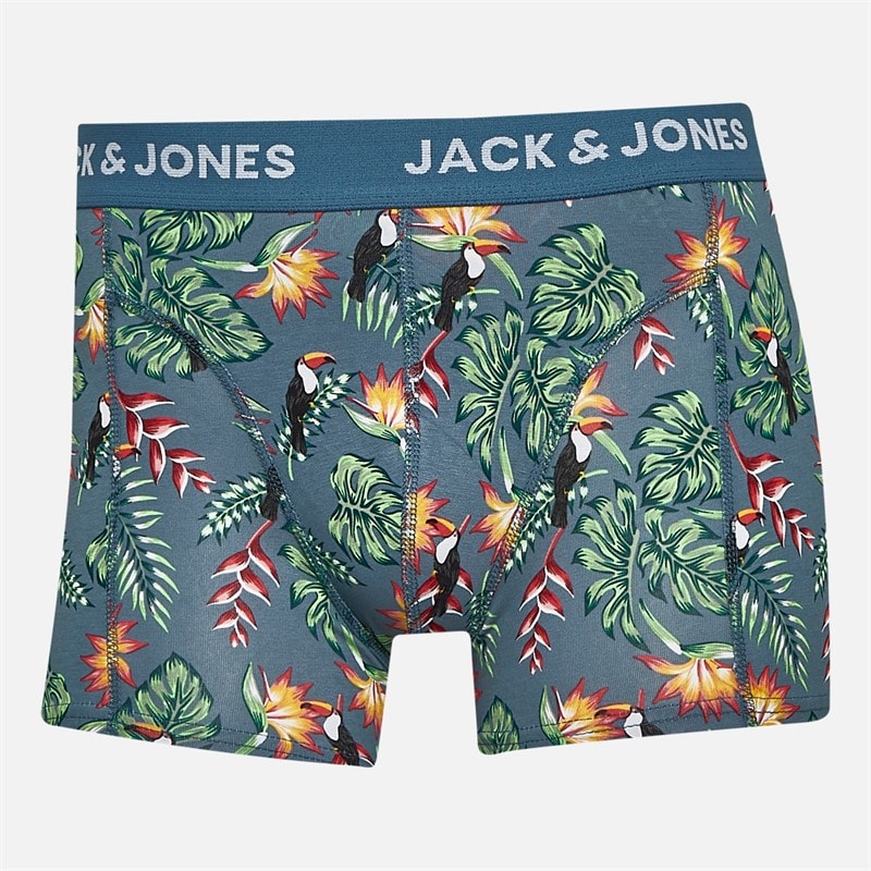 JACK & JONES Herre Blomst Fugl Tre Pakke Boxer Trusser Chambray Blue/Oceanview/Oceanview - Billede 3