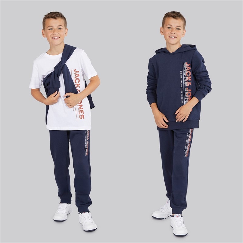 JACK & JONES Drenge Struktur Tre Pak Hættetrøje T-Shirt Og Joggingbukser Sæt Marineblå Blazer - Billede 3