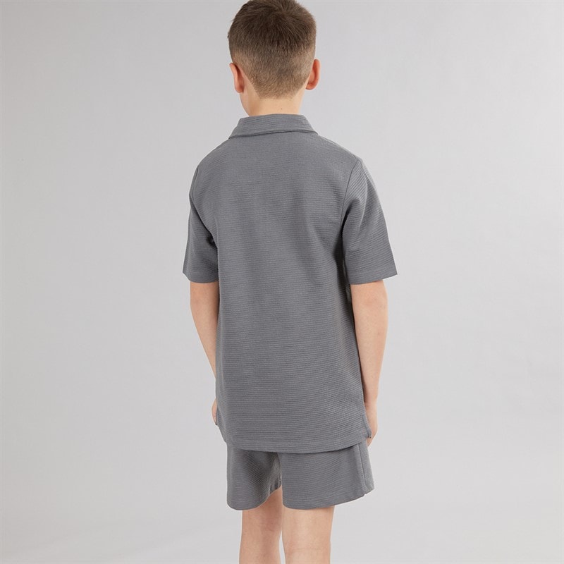 JACK & JONES Drenge Basic Lynlås Polo Skjorte Og Shorts Sæt Castlerock - Billede 2