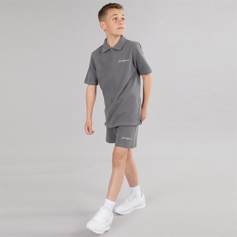 JACK & JONES Drenge Basic Lynlås Polo Skjorte Og Shorts Sæt Castlerock - Billede 4