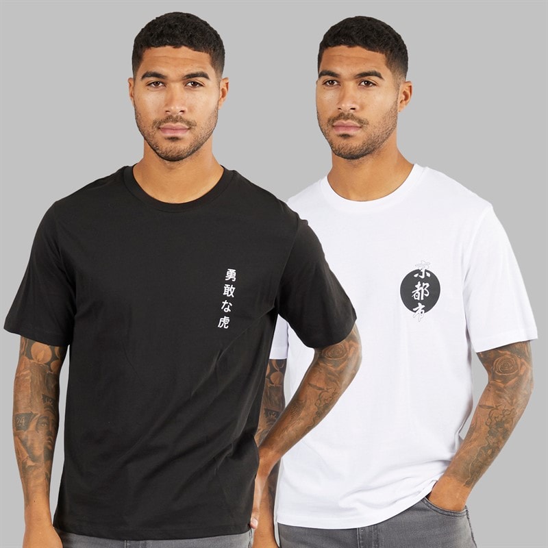 JACK & JONES Herre Afslappet Pasform Ryg Print To Pakke T-Shirts Sort/Hvid - Billede 2