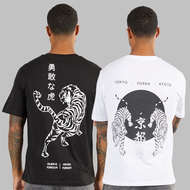 JACK & JONES Herre Afslappet Pasform Ryg Print To Pakke T-Shirts Sort/Hvid - Billede 3
