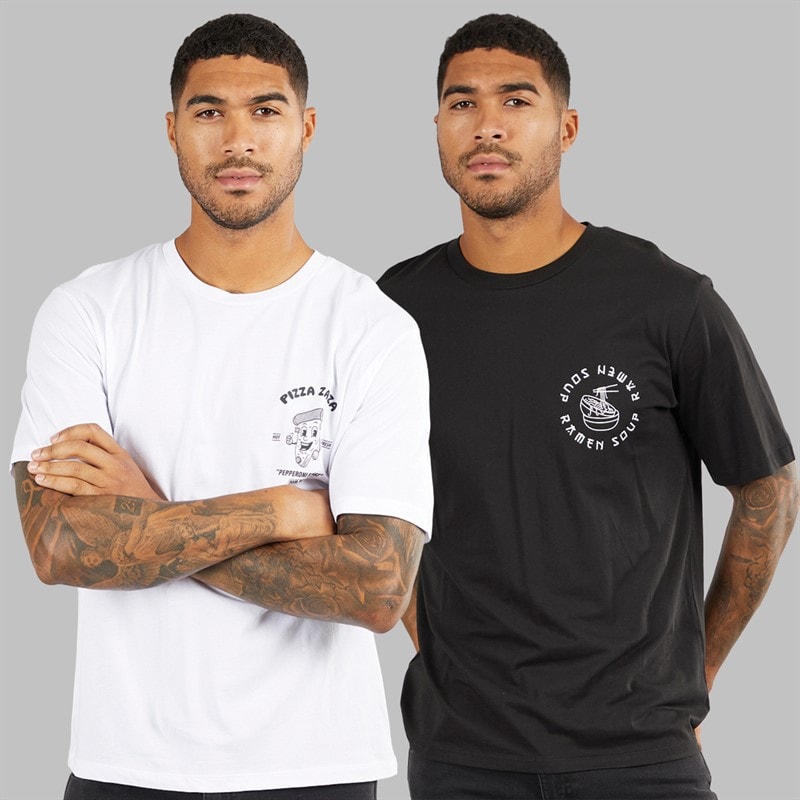 JACK & JONES Herre Afslappet Pasform Ryg Print To Pakke T-Shirts Sort/Hvid - Billede 2