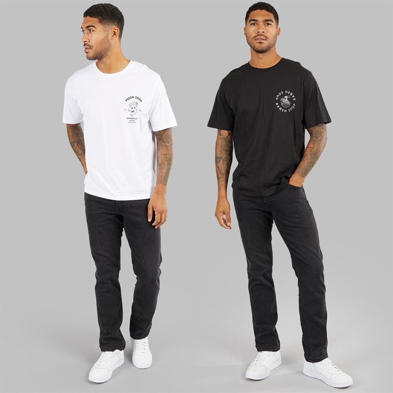 JACK & JONES Herre Afslappet Pasform Ryg Print To Pakke T-Shirts Sort/Hvid - Billede 4