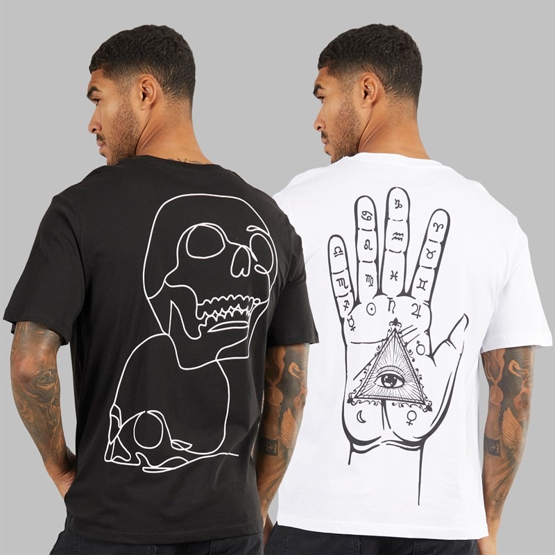 JACK & JONES Herre Afslappet Pasform Rygprint To Pakke T-shirts Sort/Hvid