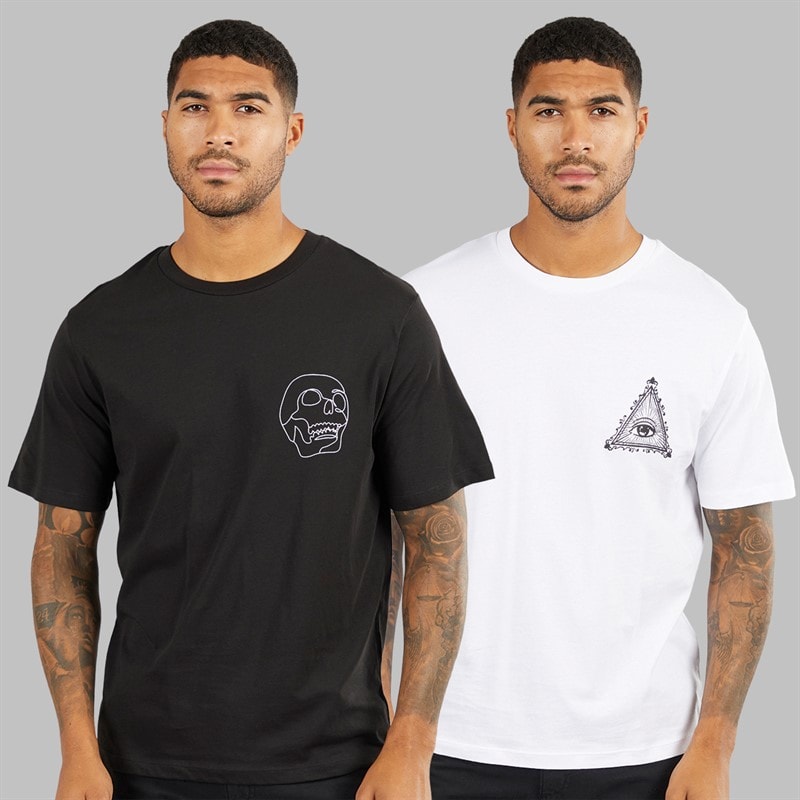 JACK & JONES Herre Afslappet Pasform Rygprint To Pakke T-shirts Sort/Hvid - Billede 2