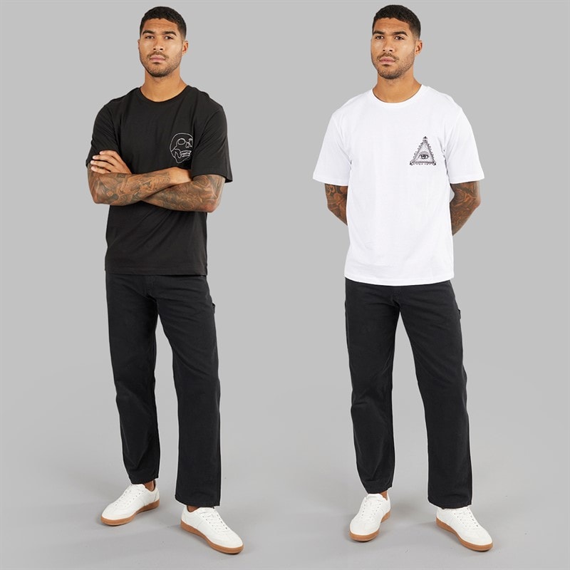 JACK & JONES Herre Afslappet Pasform Rygprint To Pakke T-shirts Sort/Hvid - Billede 3