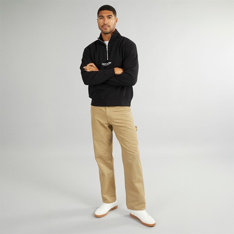 JACK & JONES Herre Vesterbro 1/4 Zip Sweatshirt Sort / Hvid - Billede 3