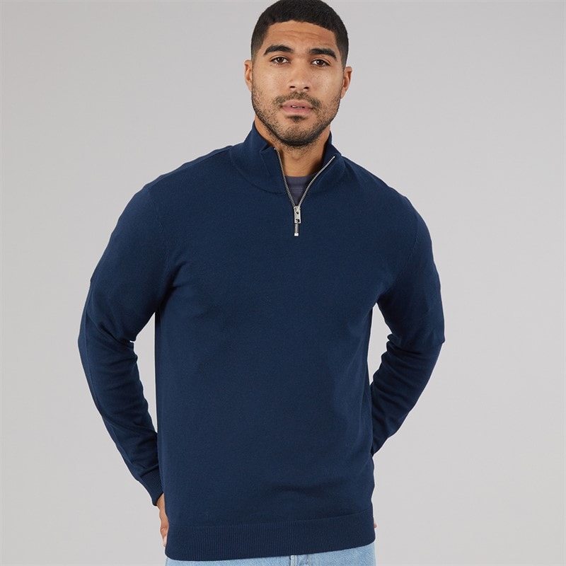 JACK & JONES Herre Emil Strik 1/2 Zip Jumper Navy - Billede 1