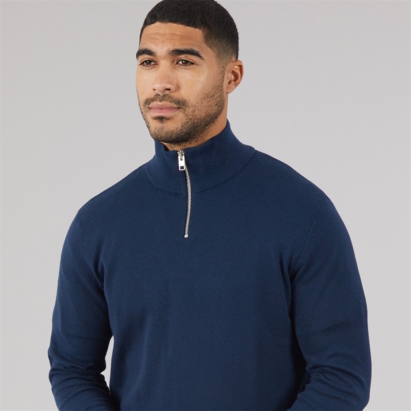 JACK & JONES Herre Emil Strik 1/2 Zip Jumper Navy - Billede 3