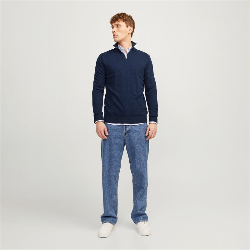 JACK & JONES Herre Emil Strik 1/2 Zip Jumper Navy - Billede 4