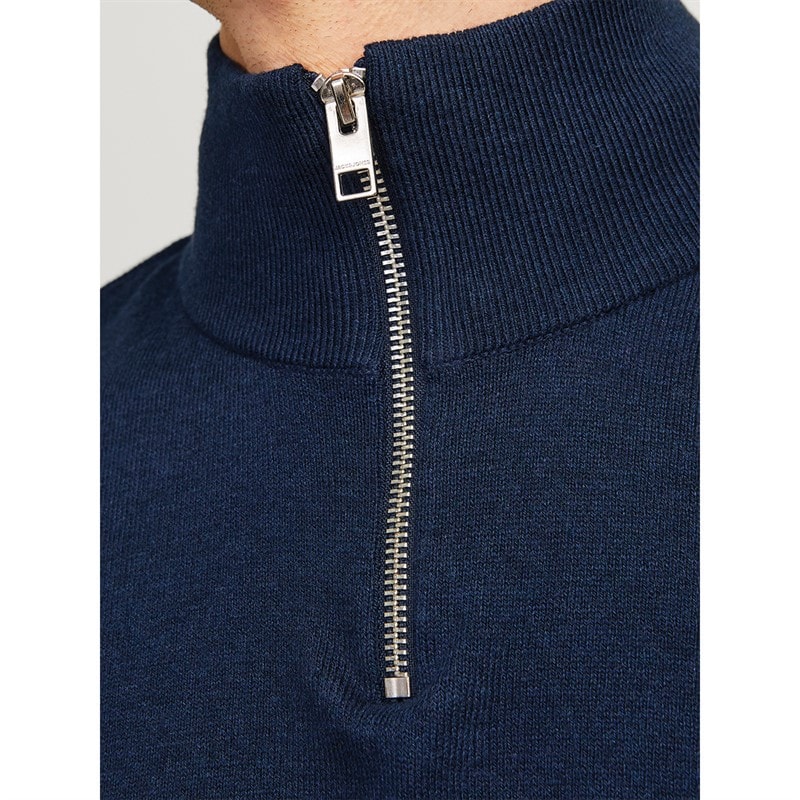 JACK & JONES Herre Emil Strik 1/2 Zip Jumper Navy - Billede 5