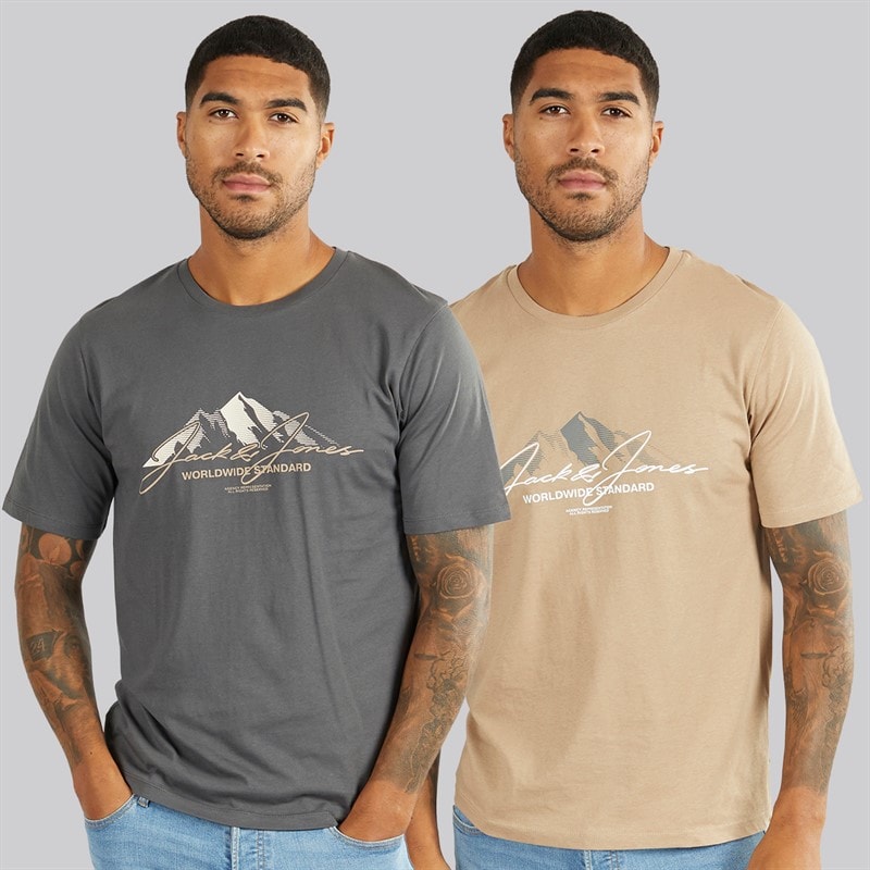 JACK & JONES Herre Cover Mountain To Pak T-shirts Asfalt/Silver Mink - Billede 1