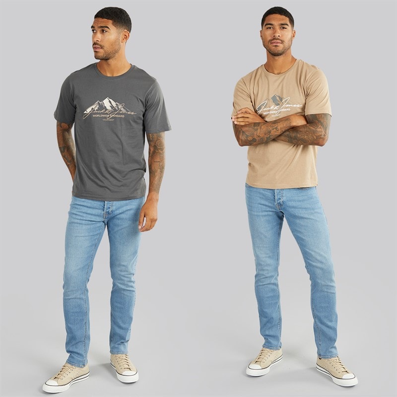 JACK & JONES Herre Cover Mountain To Pak T-shirts Asfalt/Silver Mink - Billede 3