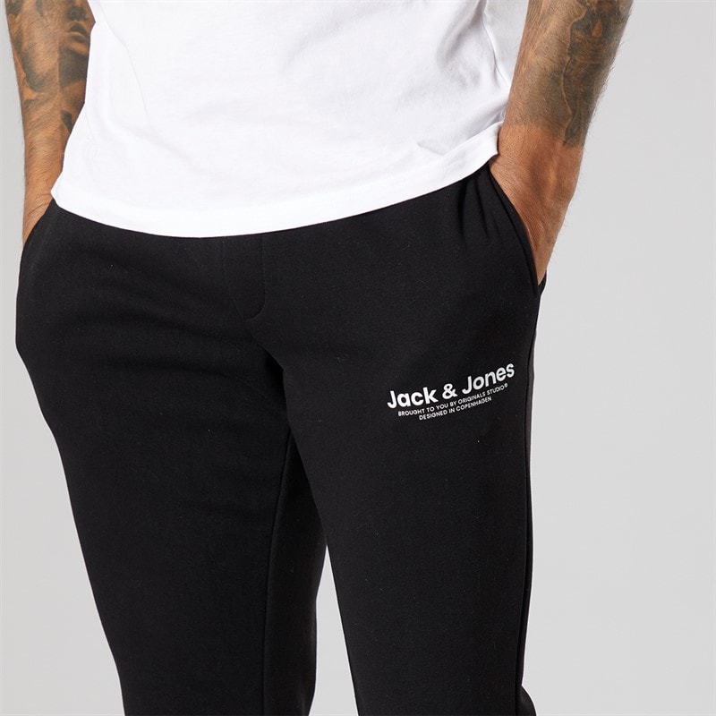 JACK & JONES Herre Vesterbro Joggingbukser Med Åben Kant Sort/Hvid - Billede 3
