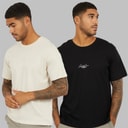 JACK & JONES Herre Cover Script To Pak Løse T-shirts Sort/Moonbeam