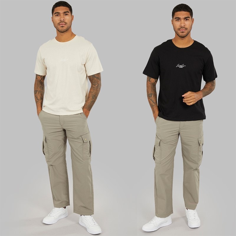 JACK & JONES Herre Cover Script To Pak Løse T-shirts Sort/Moonbeam - Billede 3