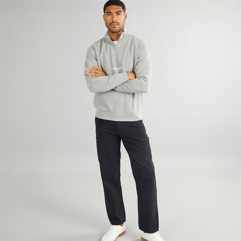 JACK & JONES Herre Vesterbro 1/4 Zip Sweatshirt Lys Grå Melange / Sort - Billede 3