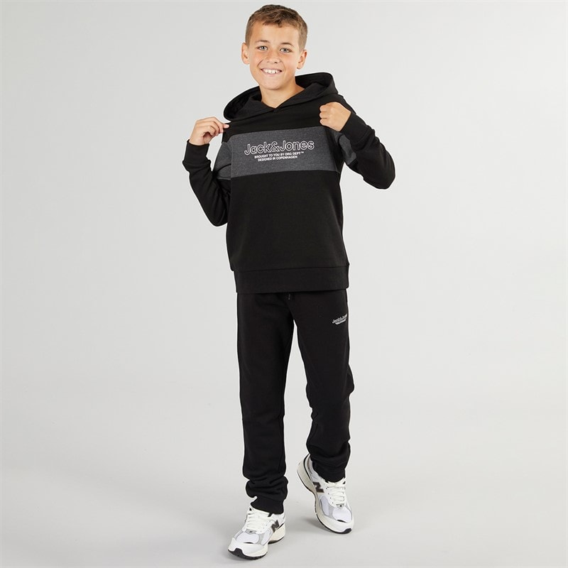 JACK & JONES Drenge Lakewood Hættetrøje Og Joggingbukser Træningsdragt Sort/Mørk Grå Marl Panel - Billede 3