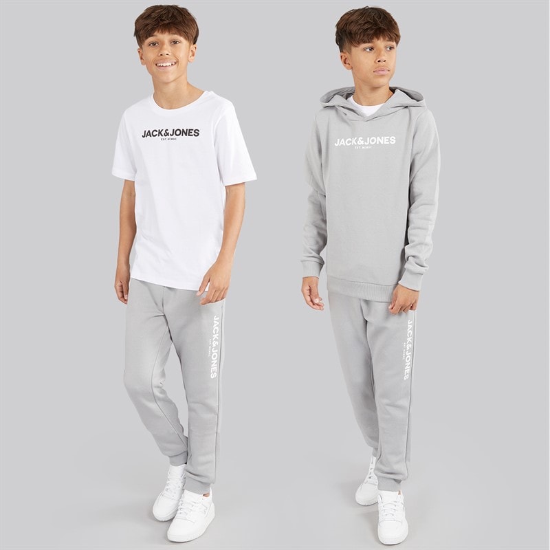 JACK & JONES Drenge Rarry Tre Dels Træningsdragt Og T-Shirt Sæt Alloy / Hvid