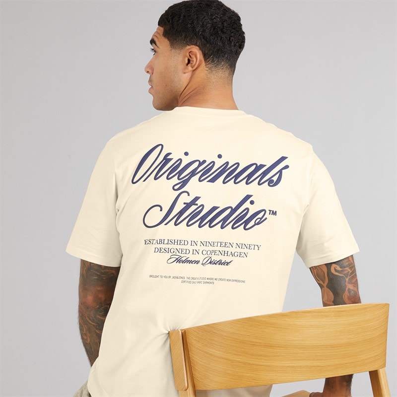 JACK & JONES Herre Norrebro Typo T-shirt Antique Hvid - Billede 1