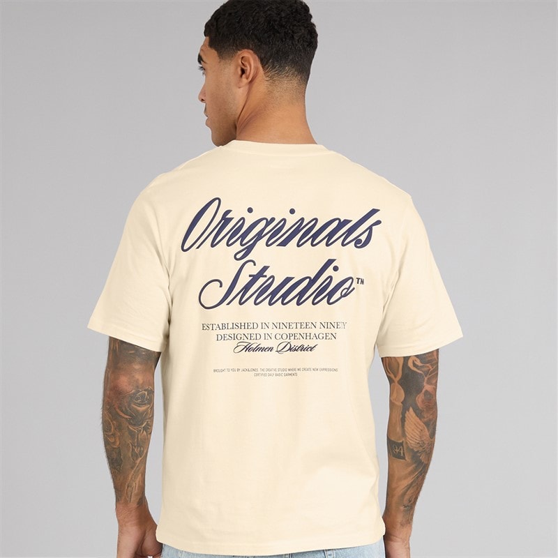 JACK & JONES Herre Norrebro Typo T-shirt Antique Hvid - Billede 3