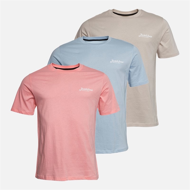 JACK & JONES Herre Beau Tre Pak T-shirts Quartz Pink/Cashmere Blue/Moonbeam - Billede 1
