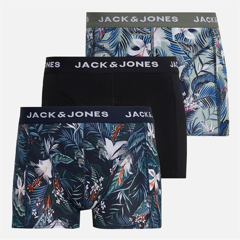 JACK & JONES Herre Brady Flower 3-pak boxershorts Sky Captain/Iceberg Green/Sort - Billede 1