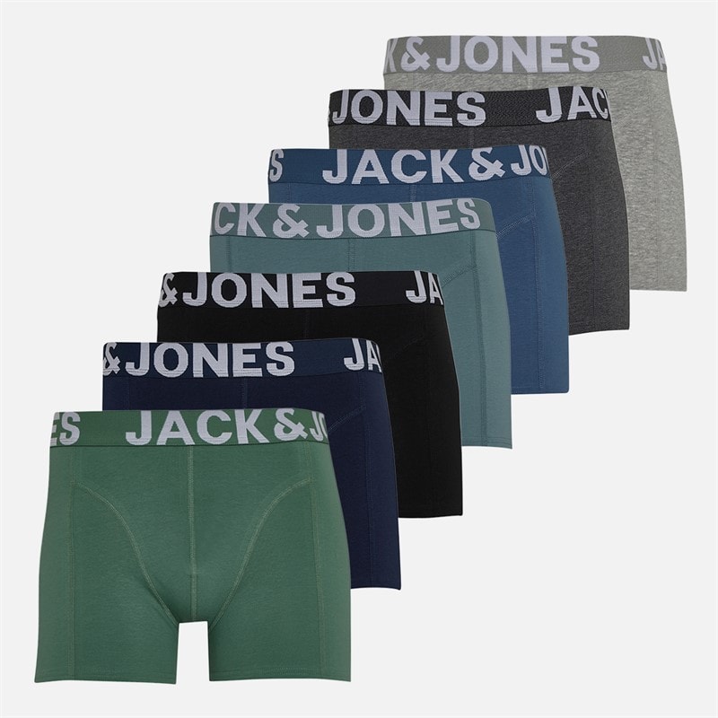 JACK & JONES Herre Levi Ensfarvet Syv Pakke Boxer Trusser Light Grey Melange/Dgm/Stormy Sea/Bering Sea/Navy Blazer/Dark Ivy/Sort - Billede 1