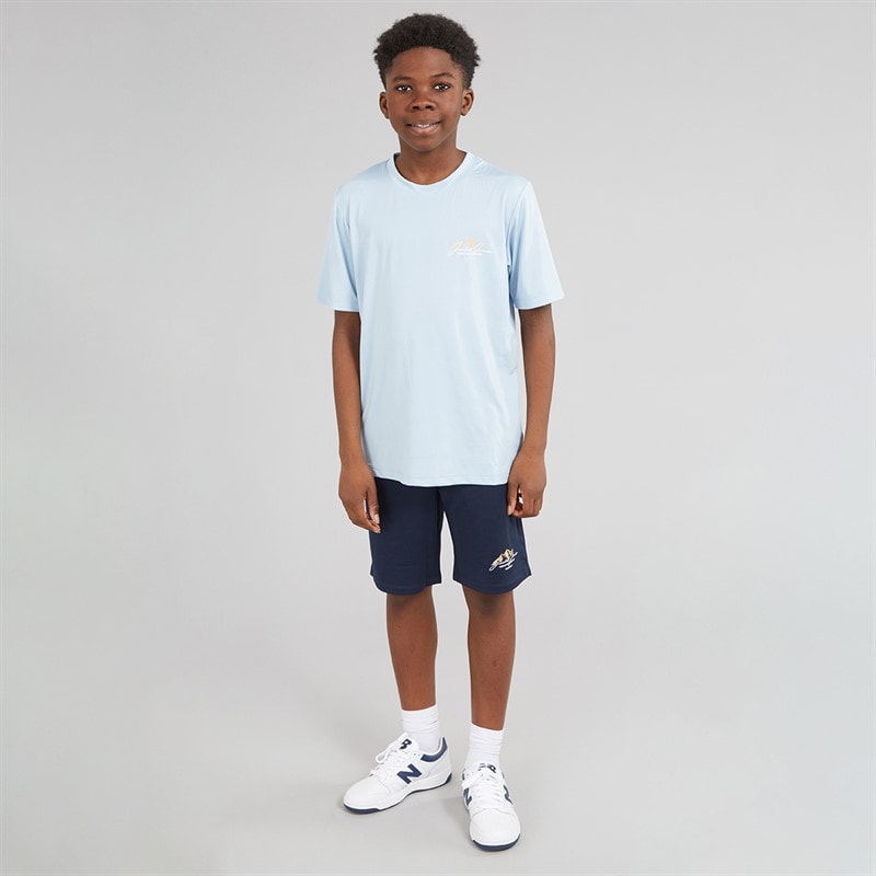 JACK & JONES Drenge Bjerg Tech T Shirt Og Shorts Sæt Cashmere Blue - Billede 4