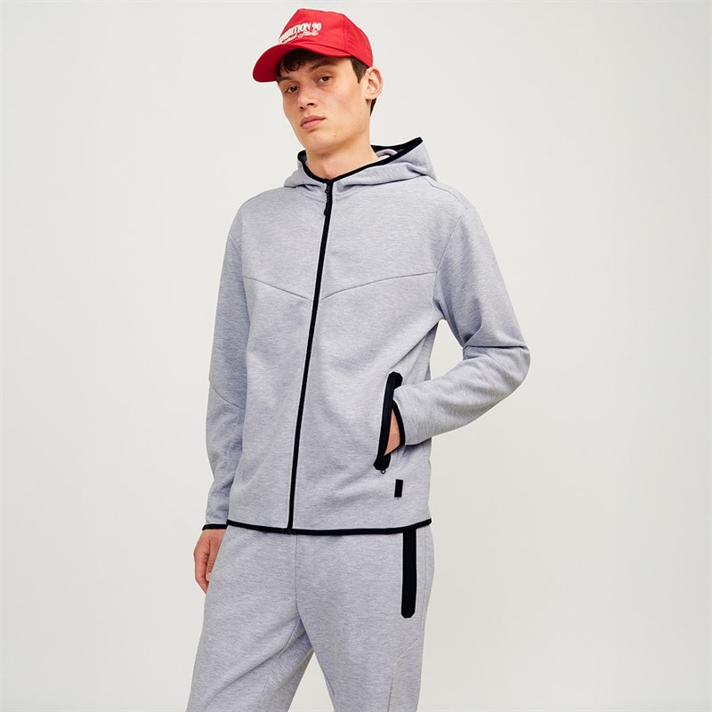 JACK & JONES Herre Fusion Lynlås Hættetrøje Light Grey Melange - Billede 1