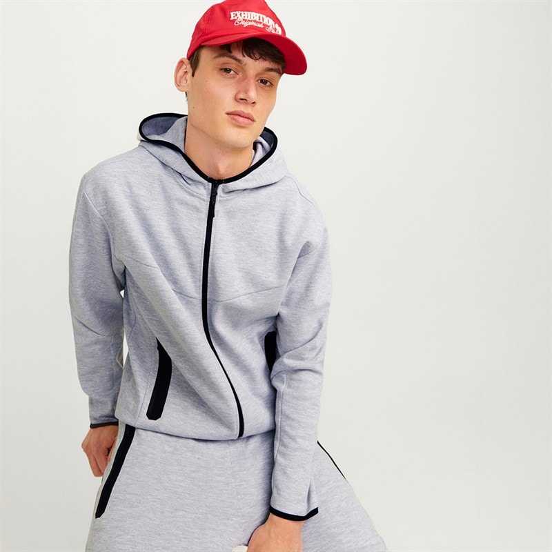 JACK & JONES Herre Fusion Lynlås Hættetrøje Light Grey Melange - Billede 5