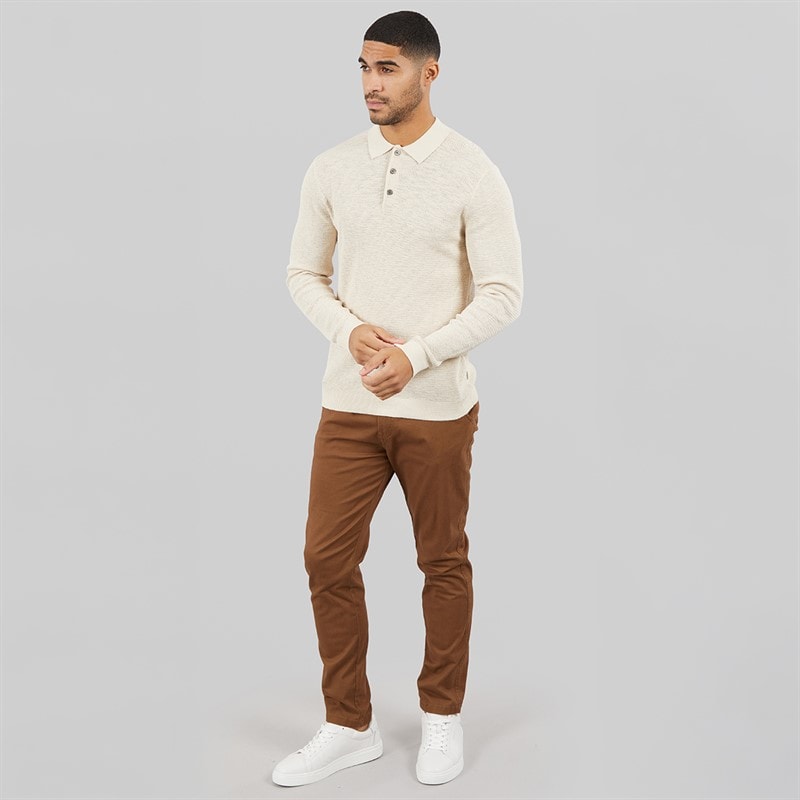 JACK & JONES Herre Cooper Strikket Langærmet Polo Shirt Silver Lining Twist - Billede 4