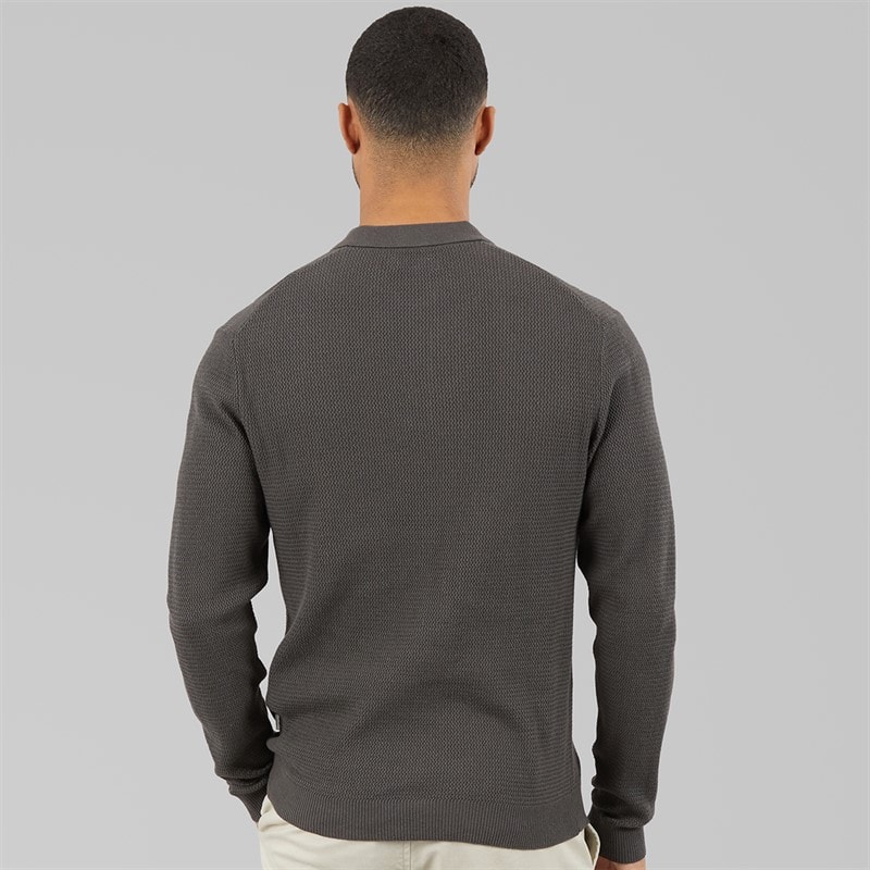 JACK & JONES Herre Cooper Strikket Langærmet Polo Shirt Volcanic Ash - Billede 2