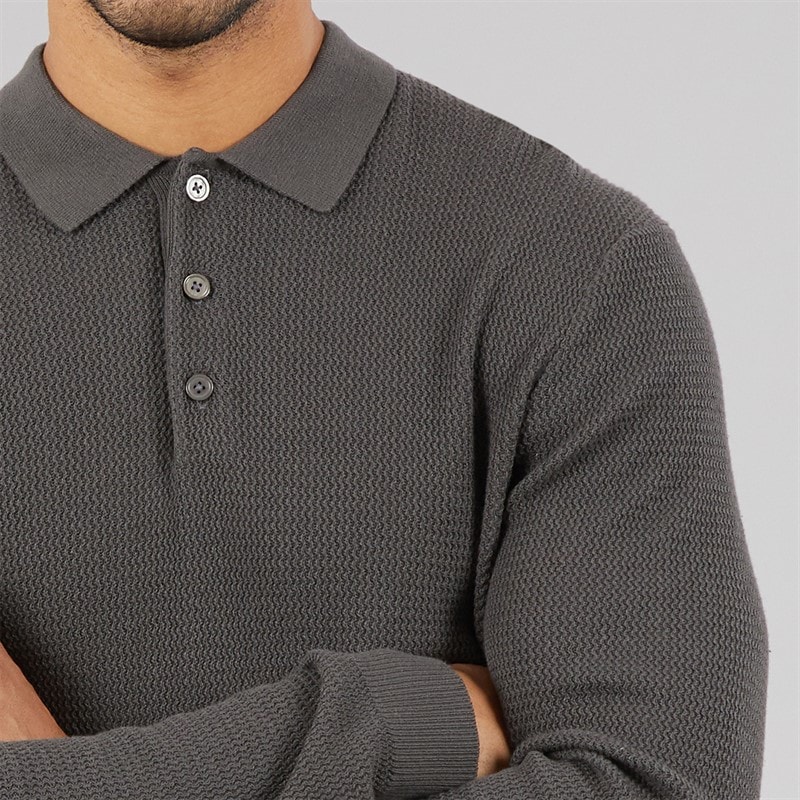 JACK & JONES Herre Cooper Strikket Langærmet Polo Shirt Volcanic Ash - Billede 3