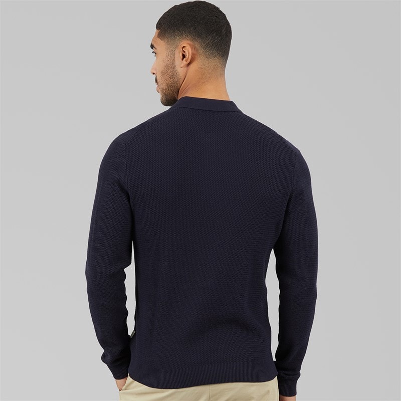 JACK & JONES Herre Cooper Strikket Langærmet Polo Shirt Night Sky - Billede 2