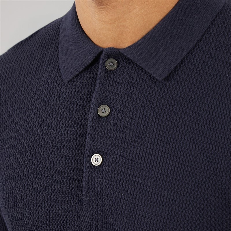 JACK & JONES Herre Cooper Strikket Langærmet Polo Shirt Night Sky - Billede 3