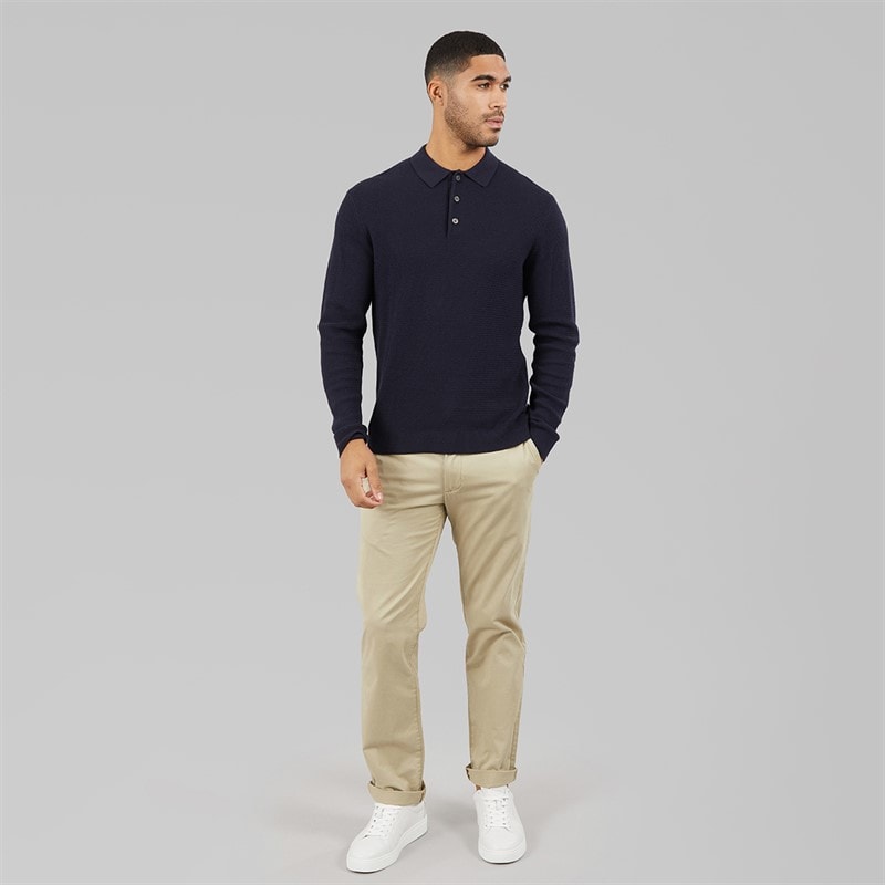 JACK & JONES Herre Cooper Strikket Langærmet Polo Shirt Night Sky - Billede 4