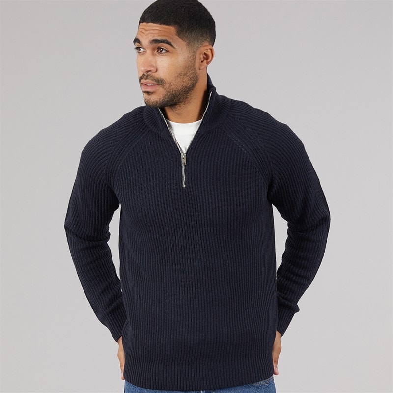 JACK & JONES Herre Panel 1/2 Zip Strikket Sweater Sky Captain - Billede 1