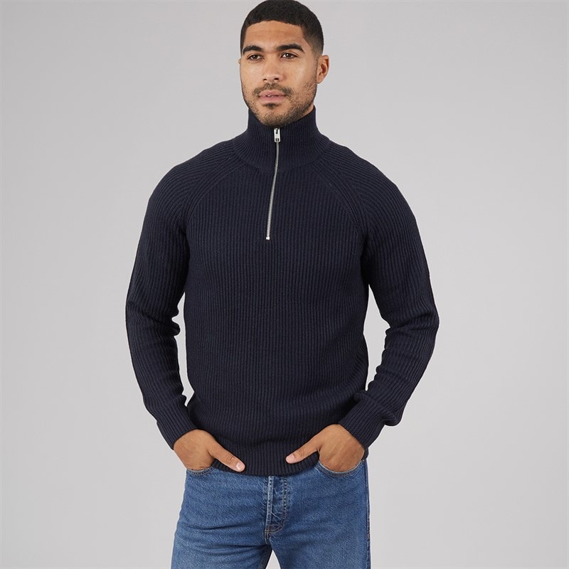 JACK & JONES Herre Panel 1/2 Zip Strikket Sweater Sky Captain - Billede 3